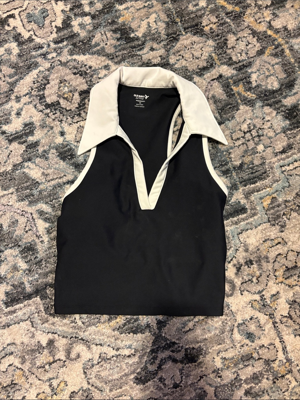 Old Navy Black Sleeveless Polo Tank with Cream Contrast Collar